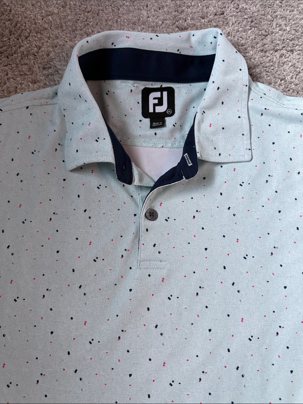 FootJoy Light Mint Polo with Navy Collar and Speckle Print